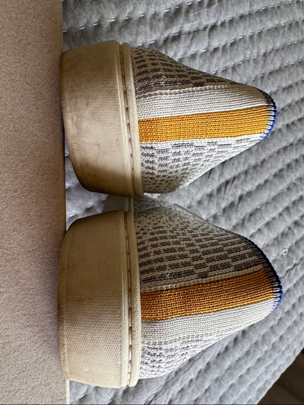 Rothy's women’s Slip-On Loafers in Heathered Cream with Blue Trim - Picture 2 of 8